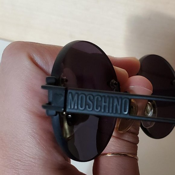 Moschino Vintage 90s Persol Small Oval Rimless Sunglasses Black Grey - Picture 5 of 16